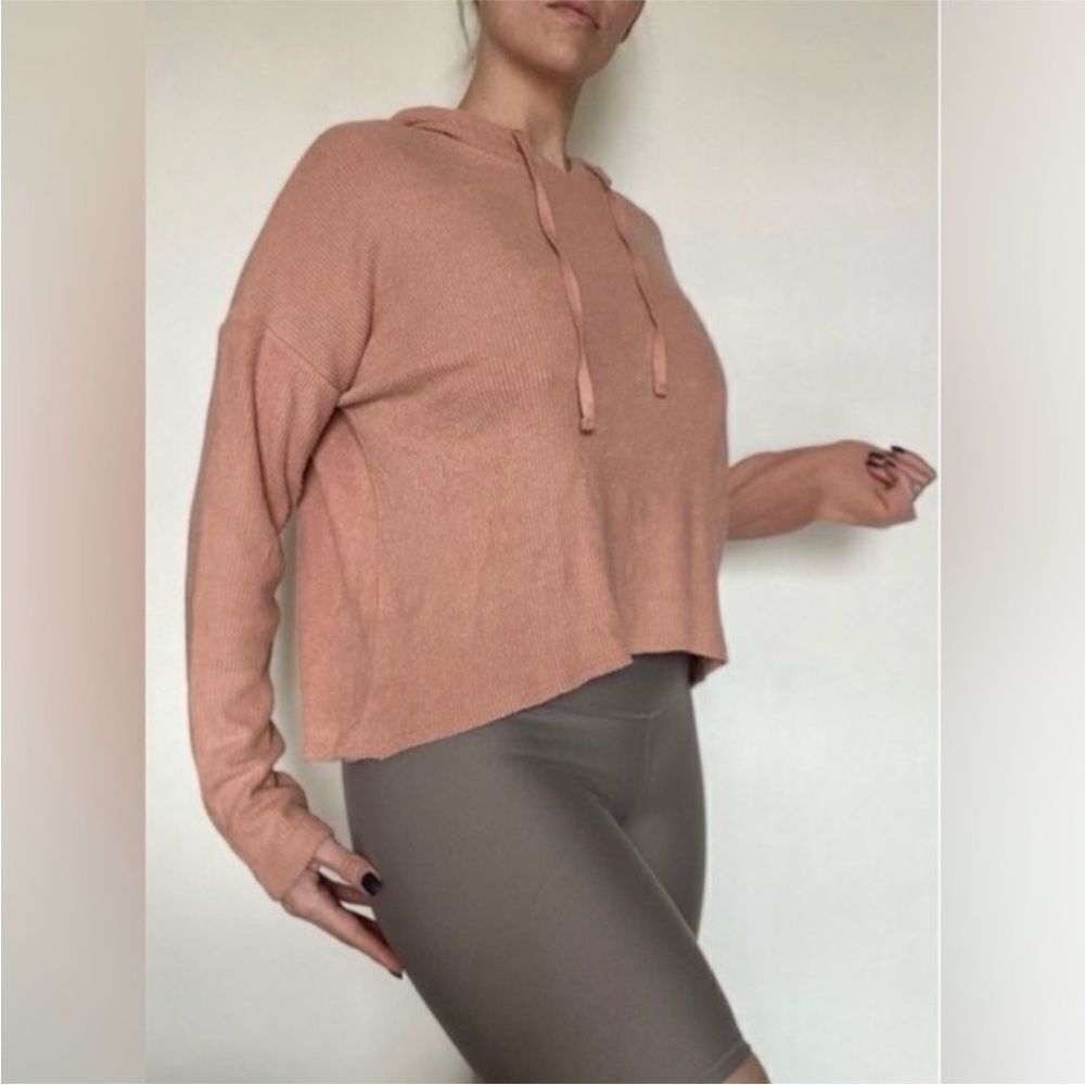 American Eagle Ribbed Pullover Hoodie Peach Super Soft Medium Athleisure
